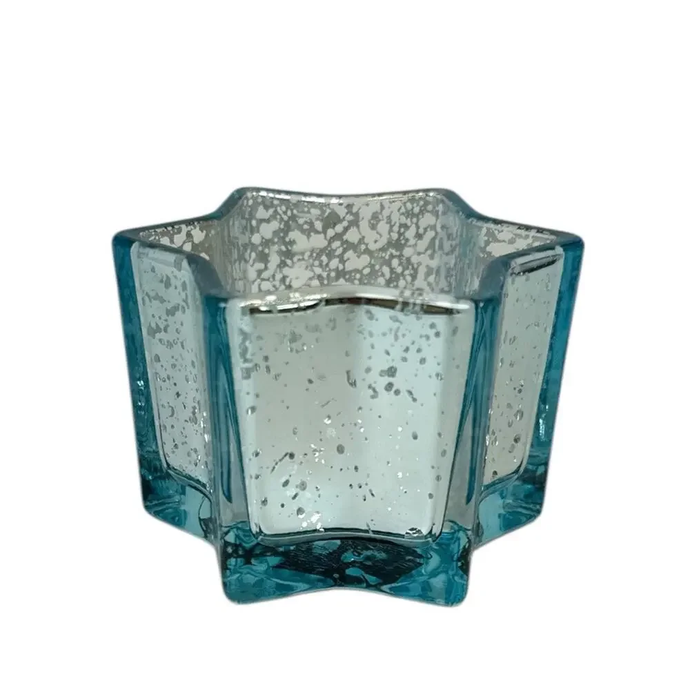 Blue Glass Star Candle Holder Teal Votive Coastal Decor NEW
